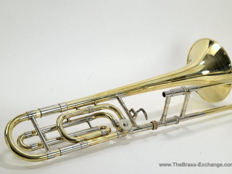 Bach 36B tenor trombone serial 136423 full instrument view yellow brass bell and F attachment