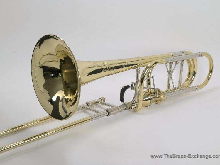 S.E. Shires Bollinger Bass Trombone – Player Angle Highlighting Bell, Slide, and Valve Assembly