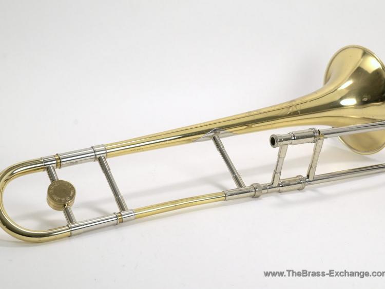 S.E. Shires Pre-Owned Jazz Trombone Full Side View with Yellow Brass Bell and Nickel Silver Slide