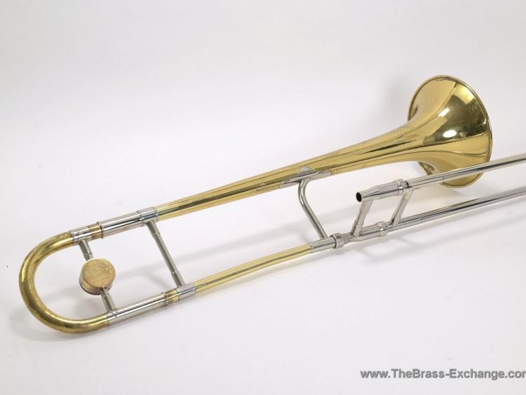 1946 King 2B H.N. White tenor trombone with 7.5-inch yellow brass bell and dual-bore handslide