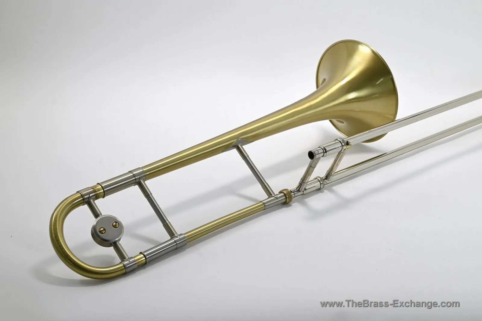 Vincent Bach 36LT Straight Tenor Trombone Satin Finish – Full Left Side View