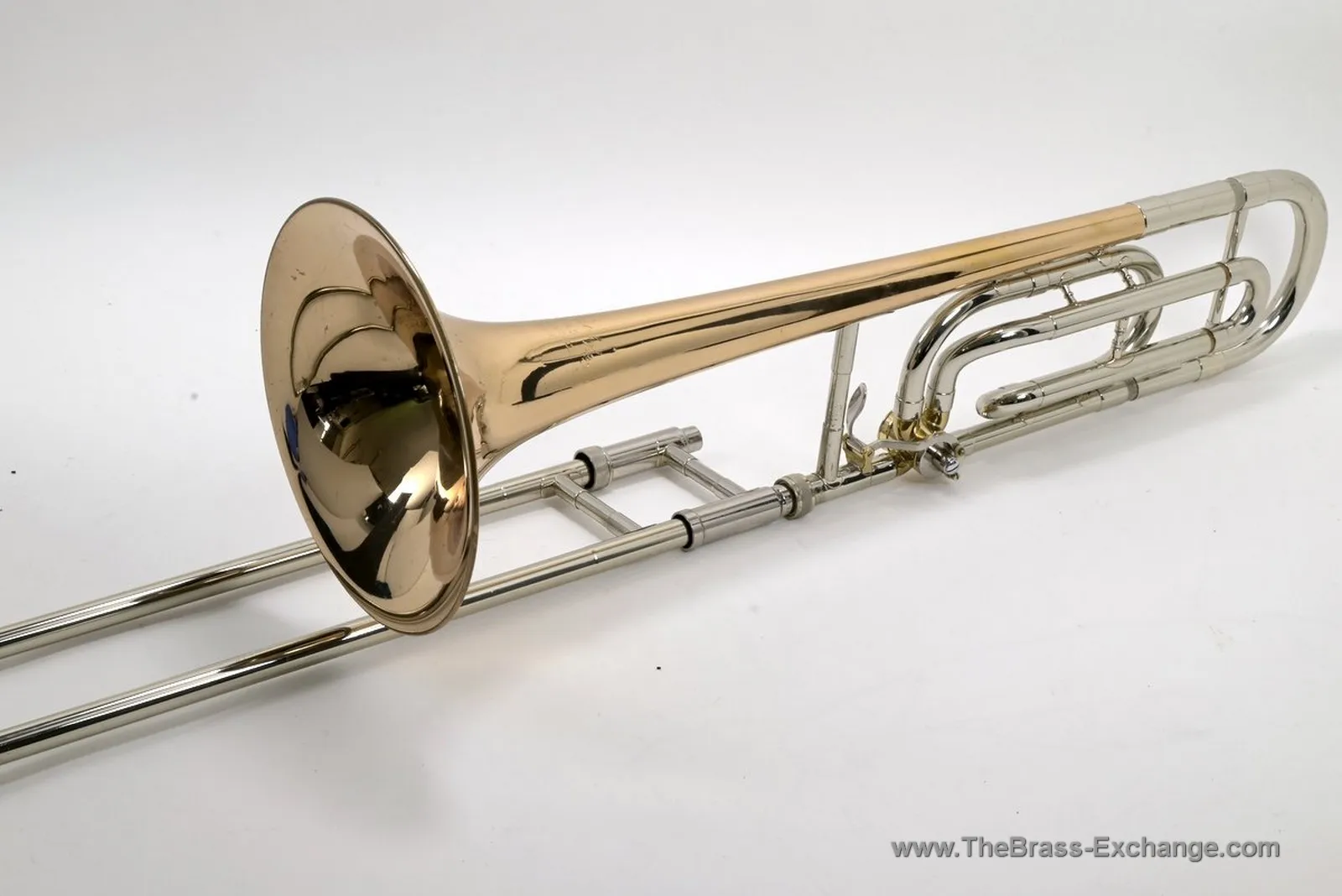 Olds O-25 Large Bore Tenor Trombone SN 817487 – Bell Flare and F Attachment Side View