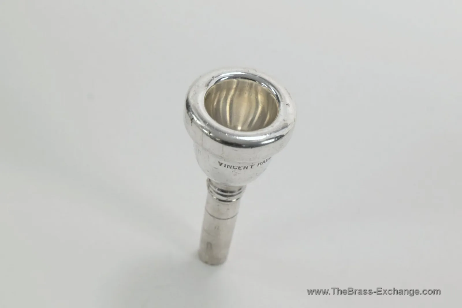 Vincent Bach New York 15C small shank trombone mouthpiece – cup view, vintage silver finish
