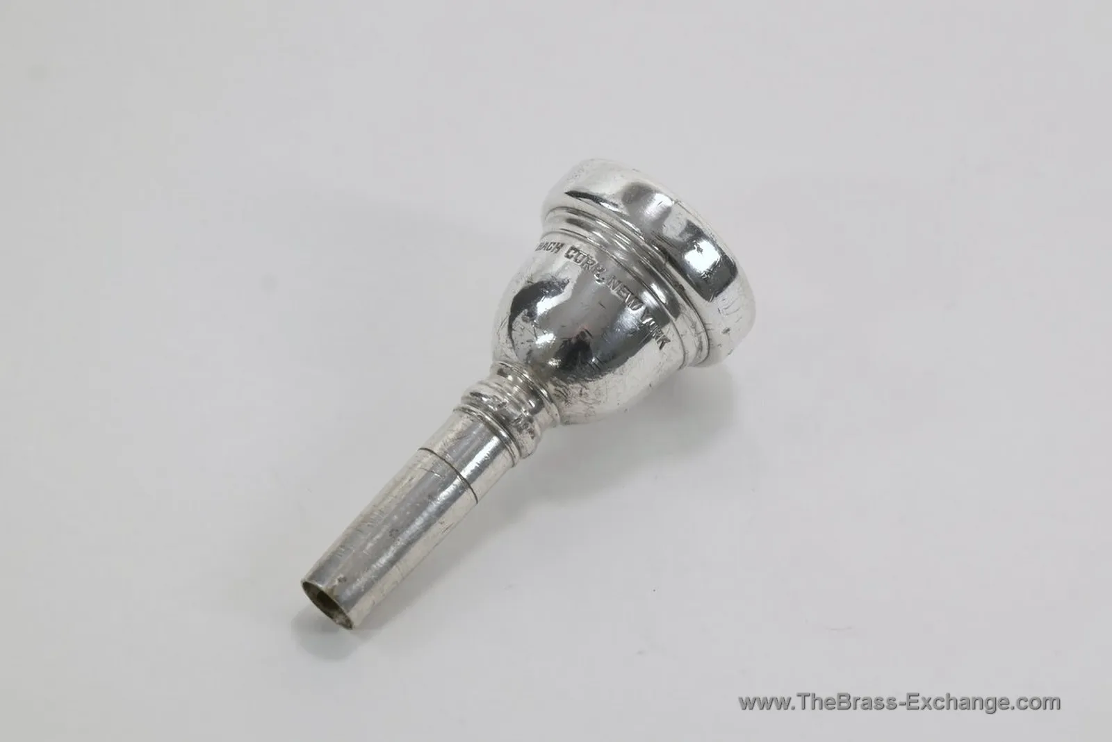 Vincent Bach New York 15C small shank trombone mouthpiece – cup view, vintage silver finish