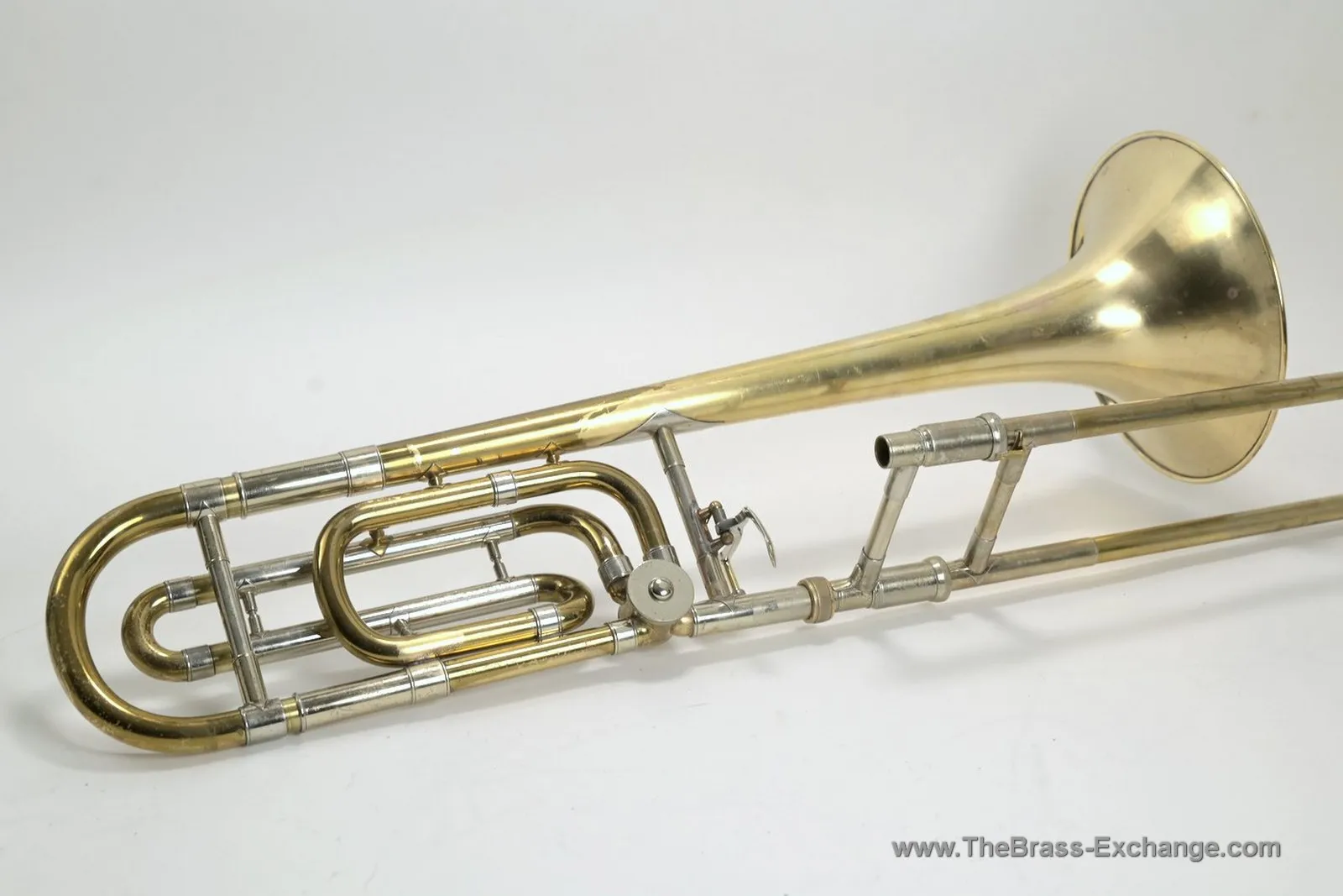 Bach 42B Vintage 1985 Large Bore Tenor Trombone Full Side View with Traditional Wrap F Attachment