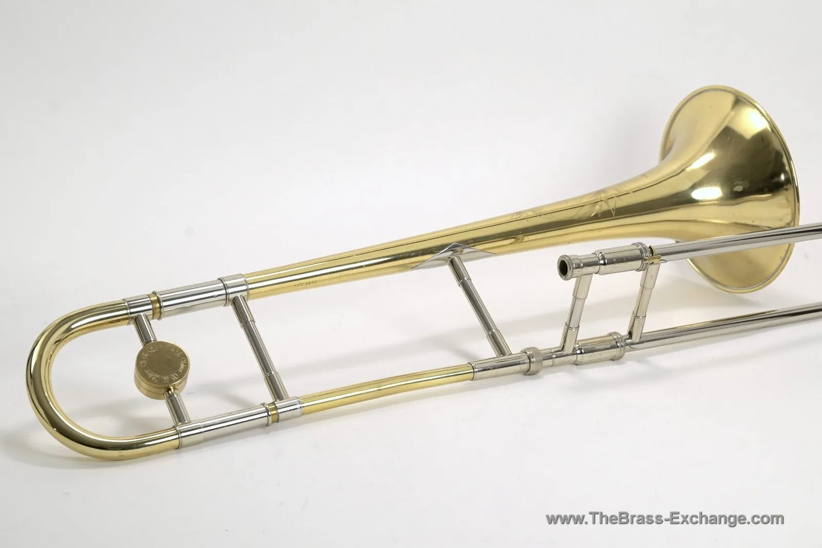 S.E. Shires Pre-Owned Jazz Trombone Full Side View with Yellow Brass Bell and Nickel Silver Slide