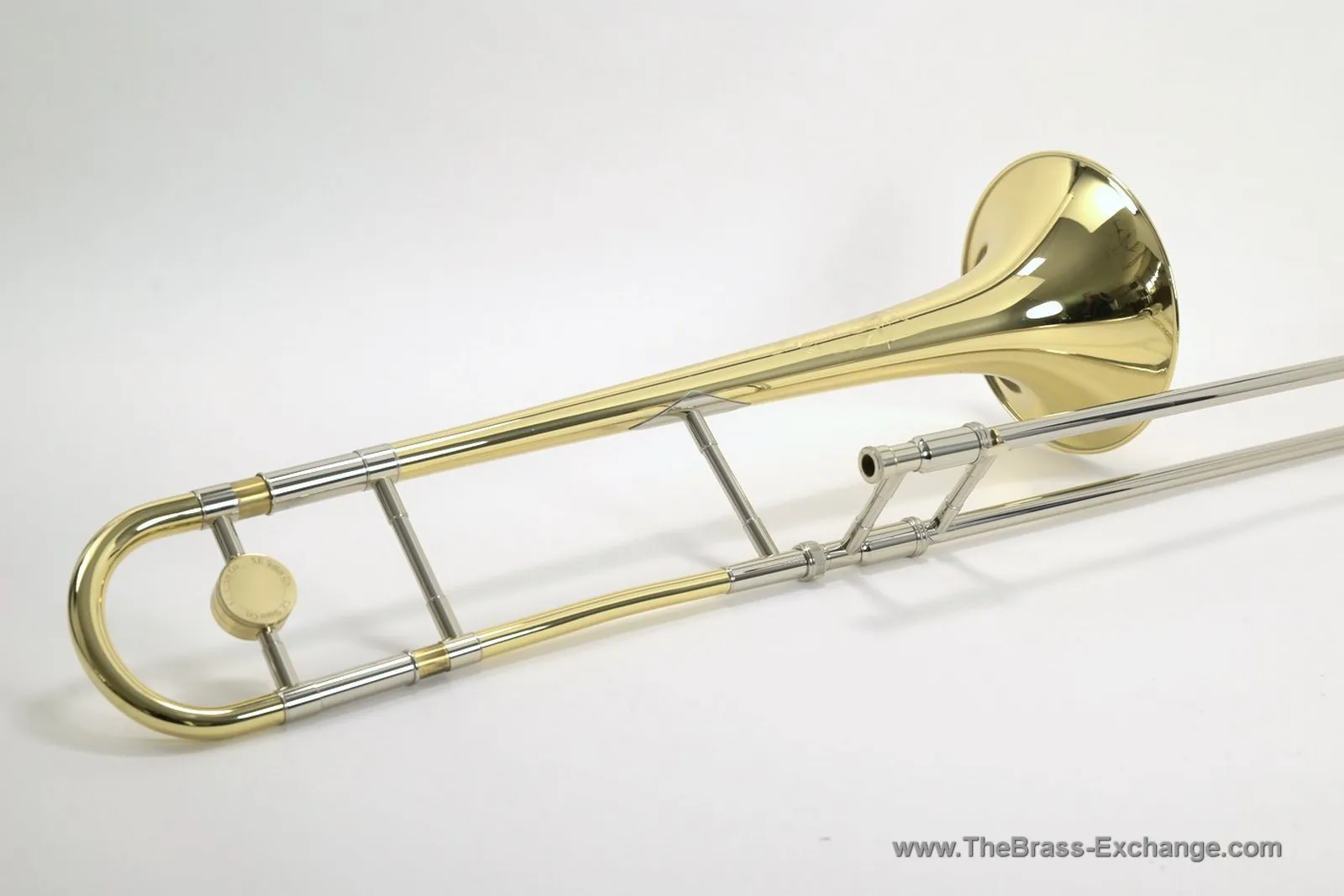 S.E. Shires Q33 small-bore straight jazz trombone with yellow brass bell and nickel-silver handslide